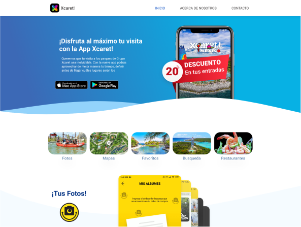 Xcaret App Landing Page